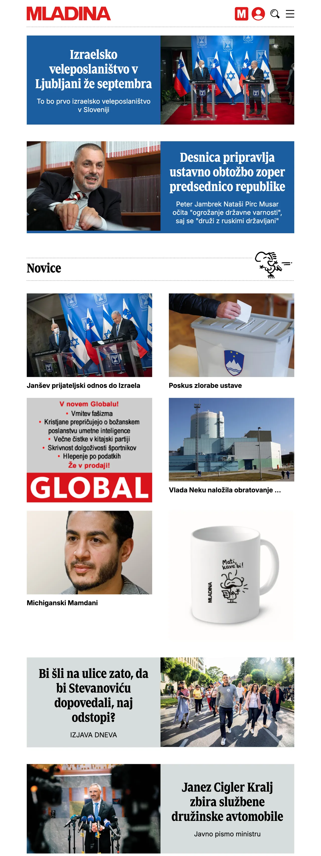 Screenshot of the Mladina front page