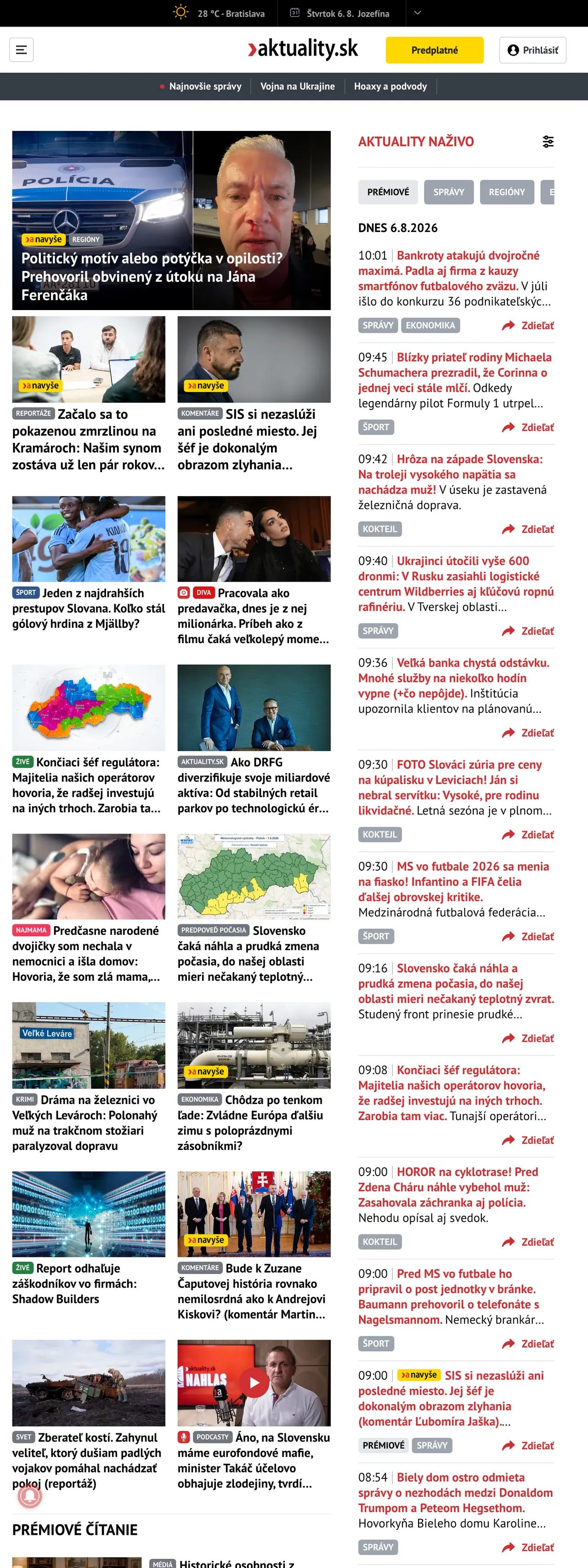 Screenshot of the Aktuality.sk front page