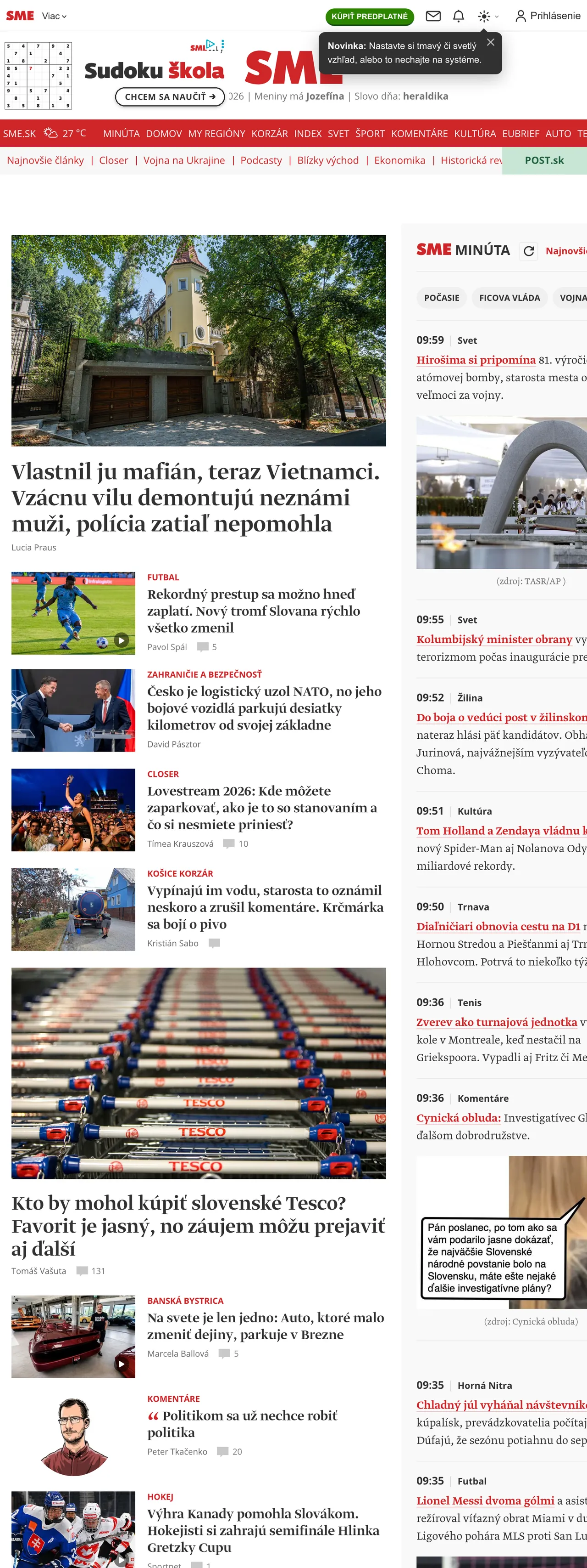 Screenshot of the SME front page