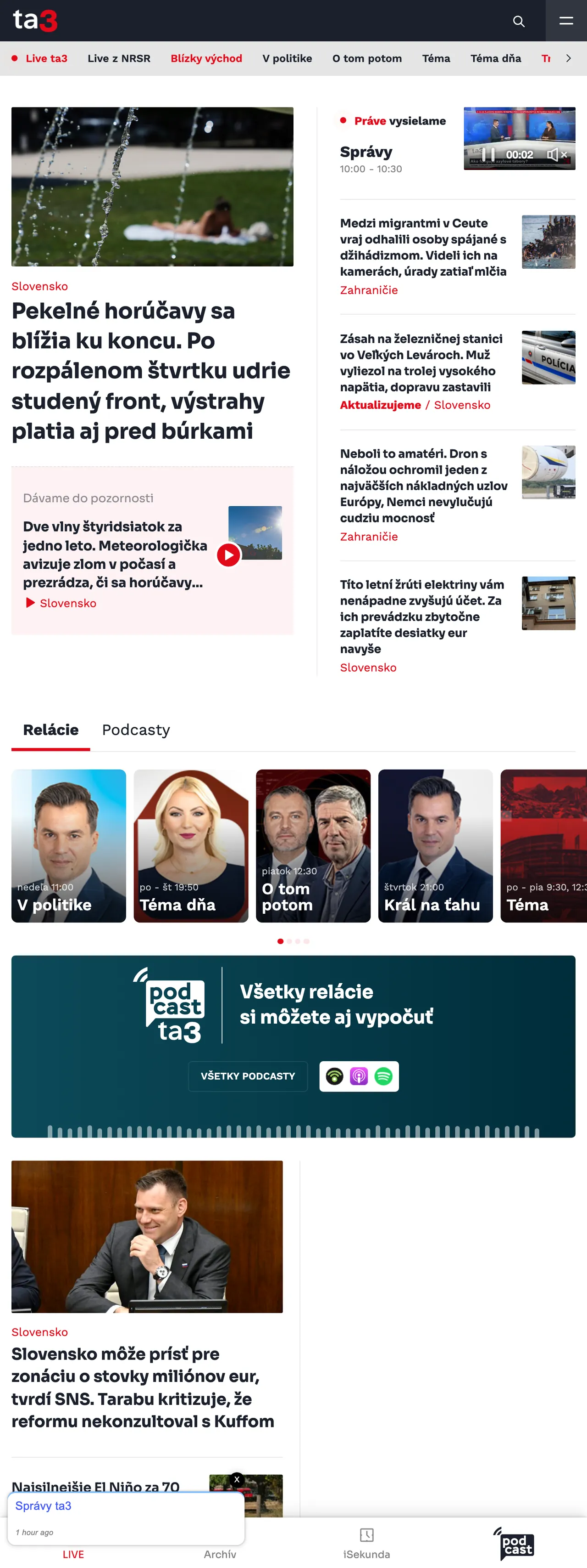 Screenshot of the TA3 front page