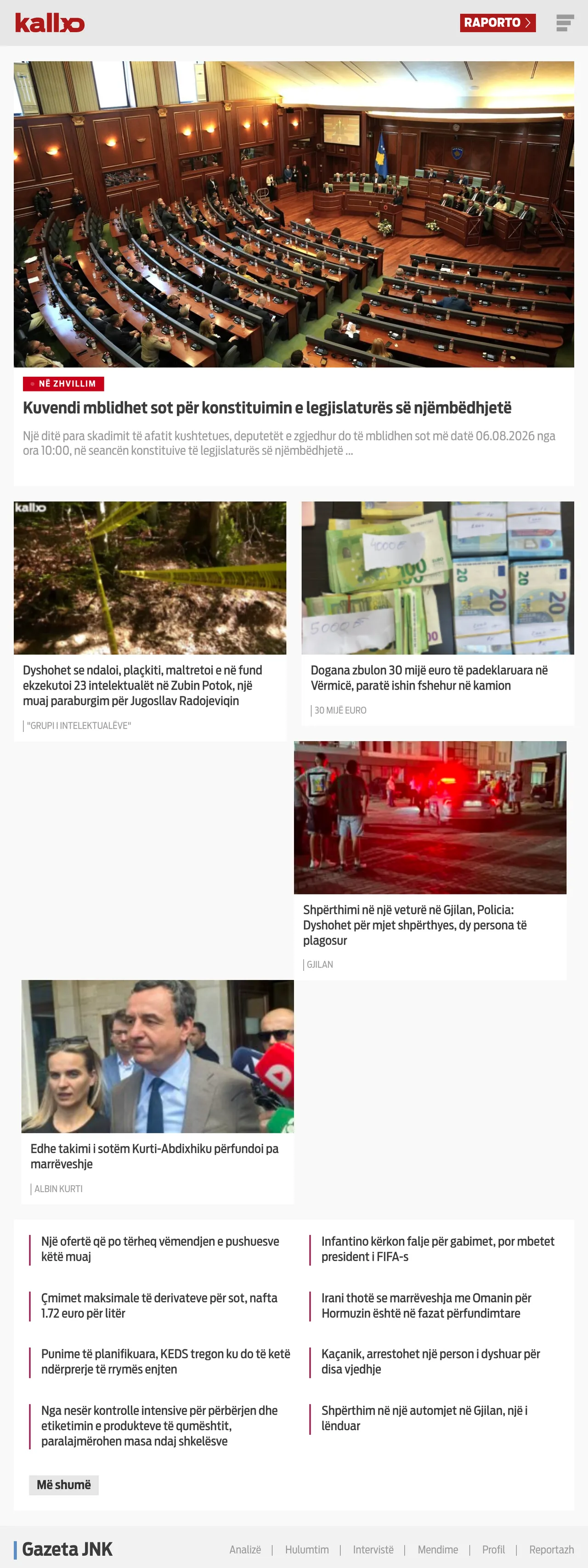 Screenshot of the Kallxo front page