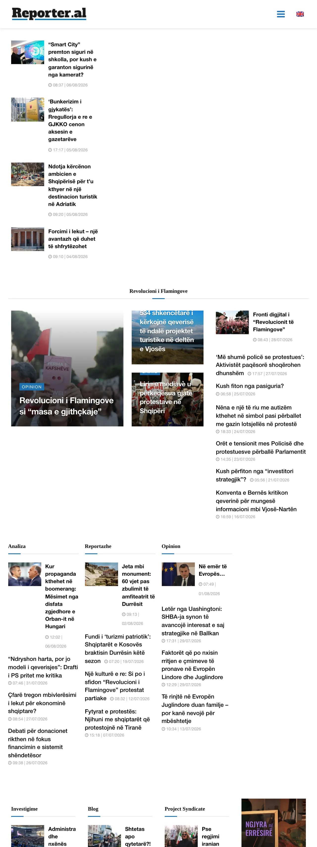 Screenshot of the Reporter.al front page