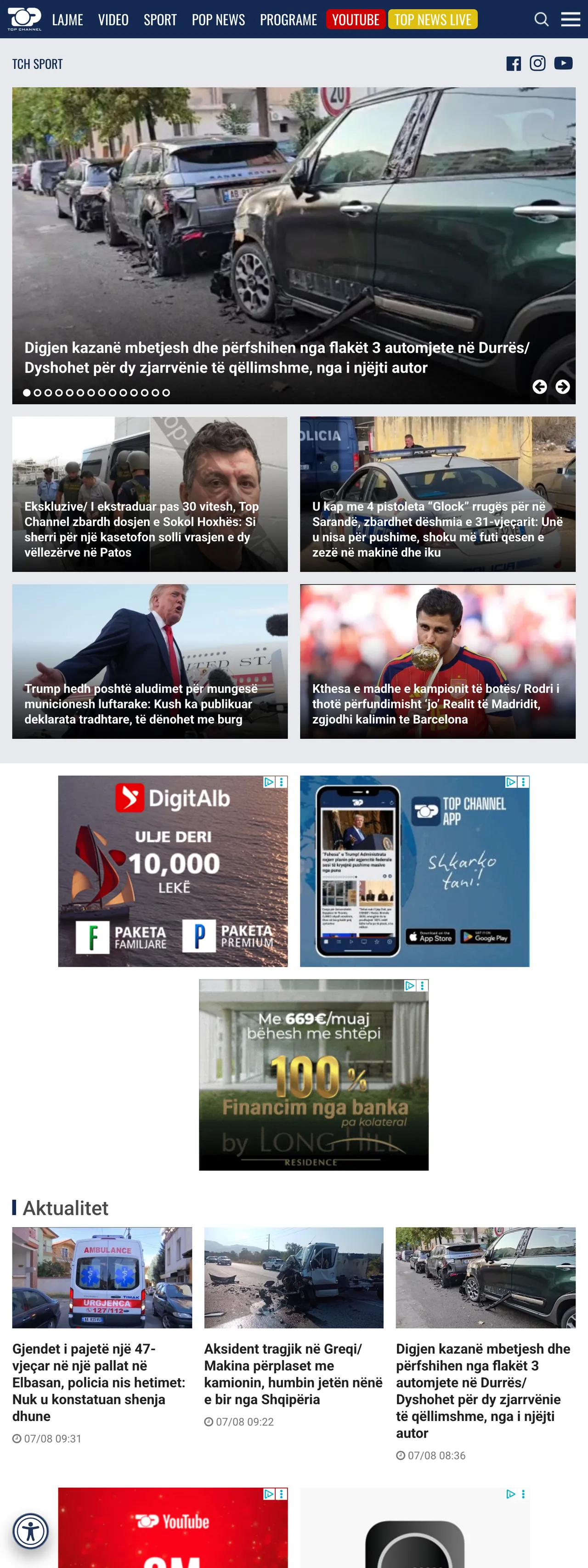 Screenshot of the Top Channel front page