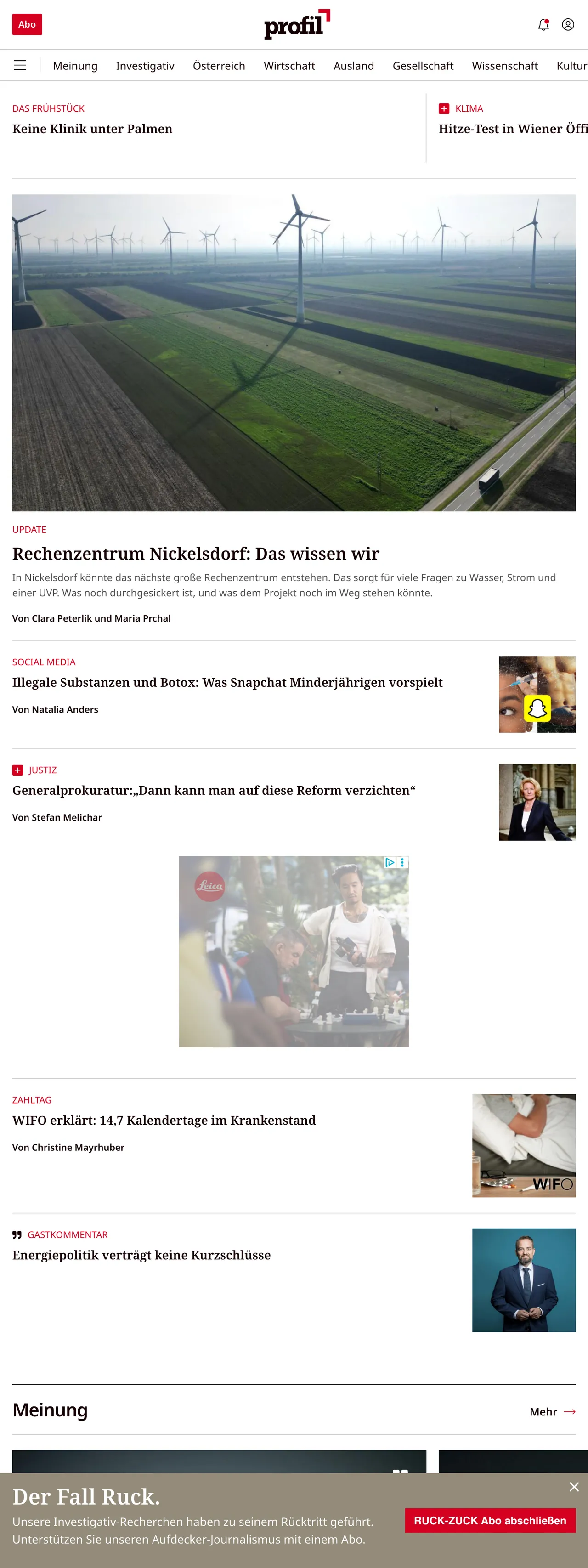 Screenshot of the profil front page