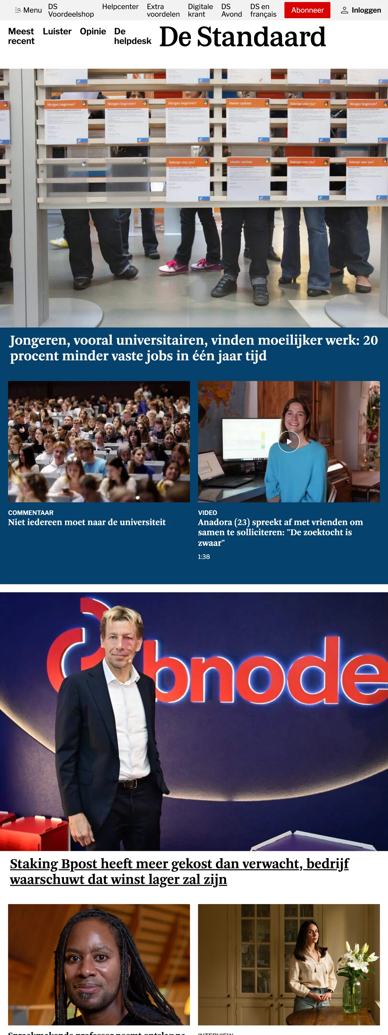 Screenshot of the De Standaard front page