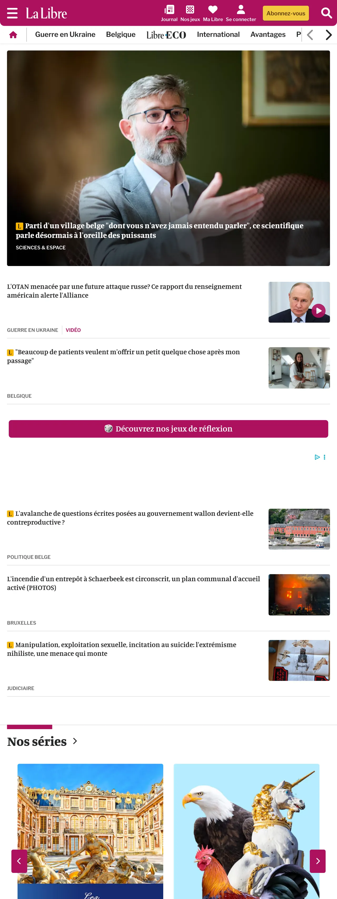 Screenshot of the La Libre front page