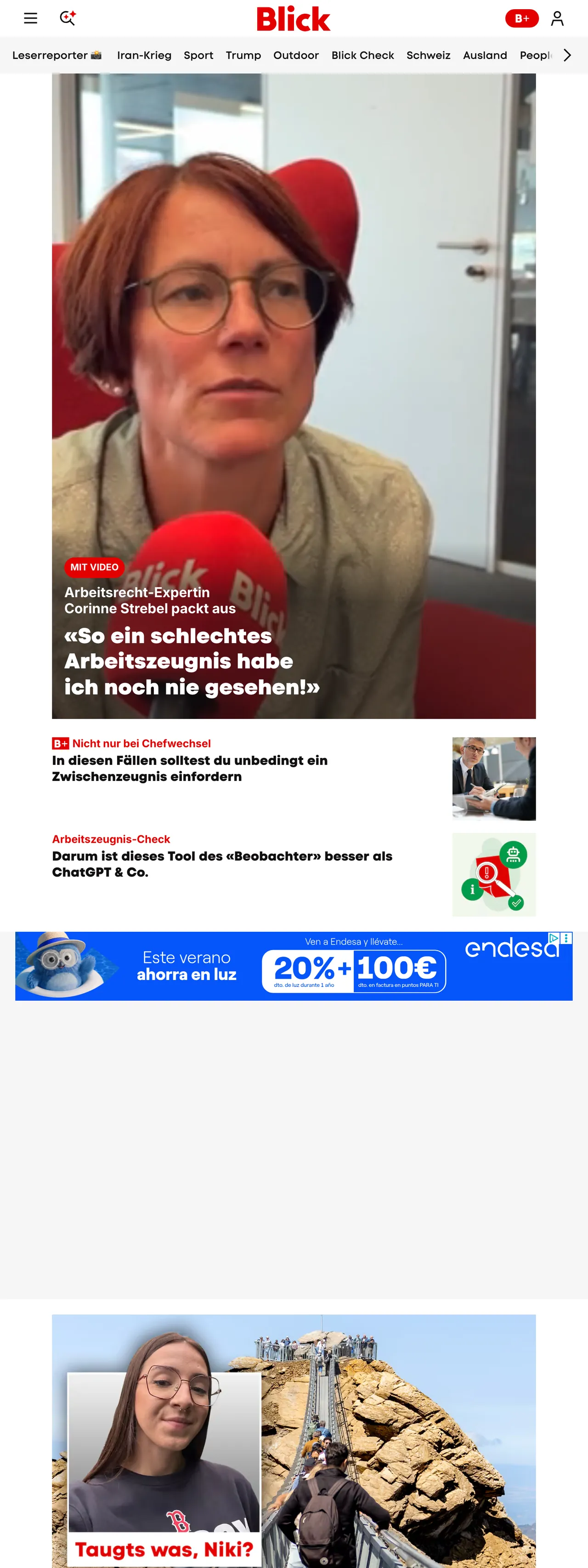 Screenshot of the Blick front page