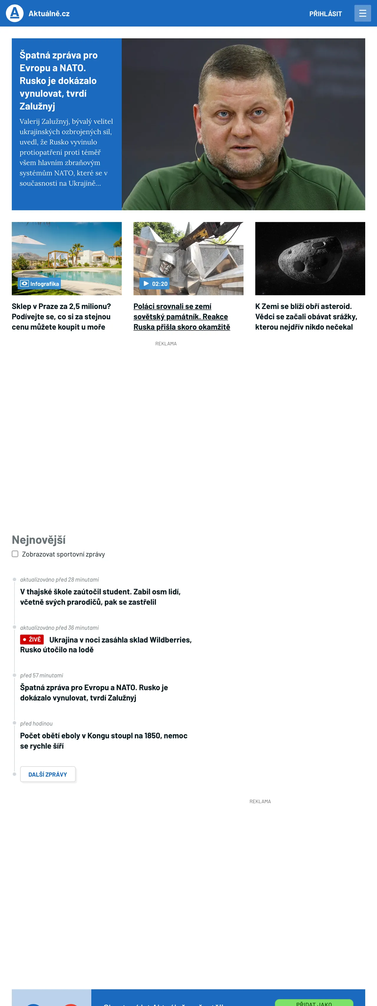 Screenshot of the Aktuálně.cz front page
