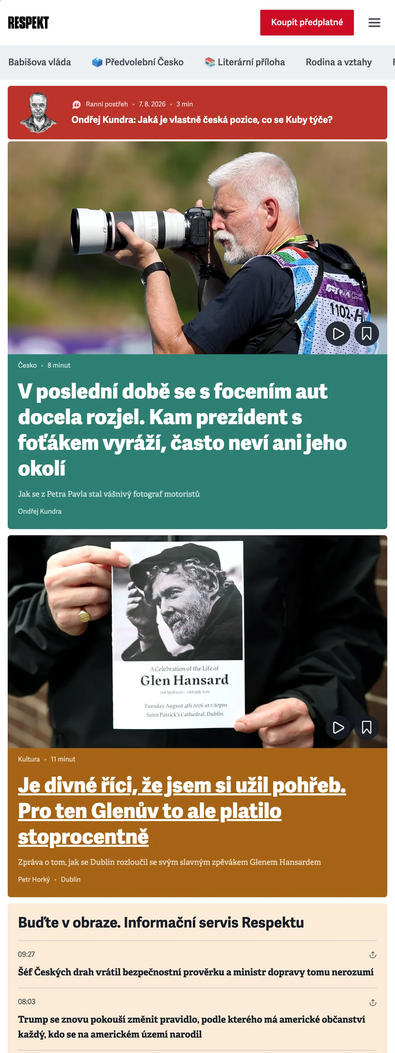 Screenshot of the Respekt front page