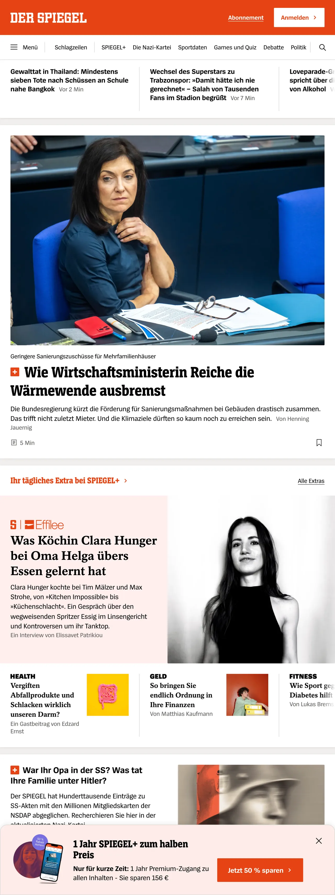 Screenshot of the DER SPIEGEL front page