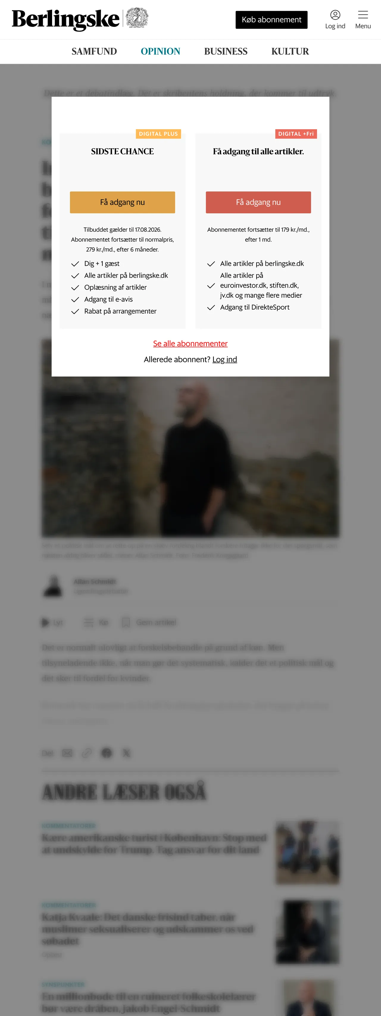Screenshot of the Berlingske front page
