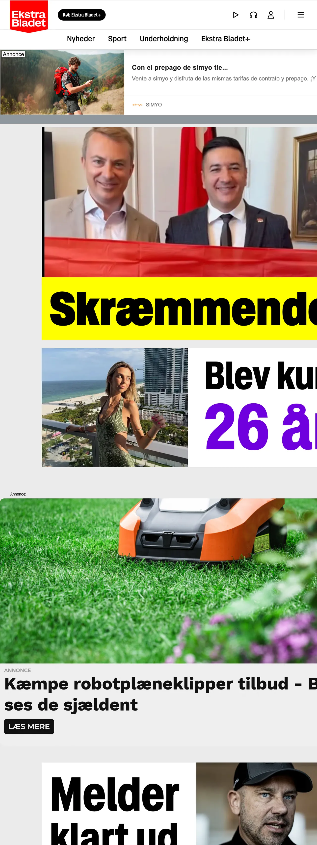 Screenshot of the Ekstra Bladet front page