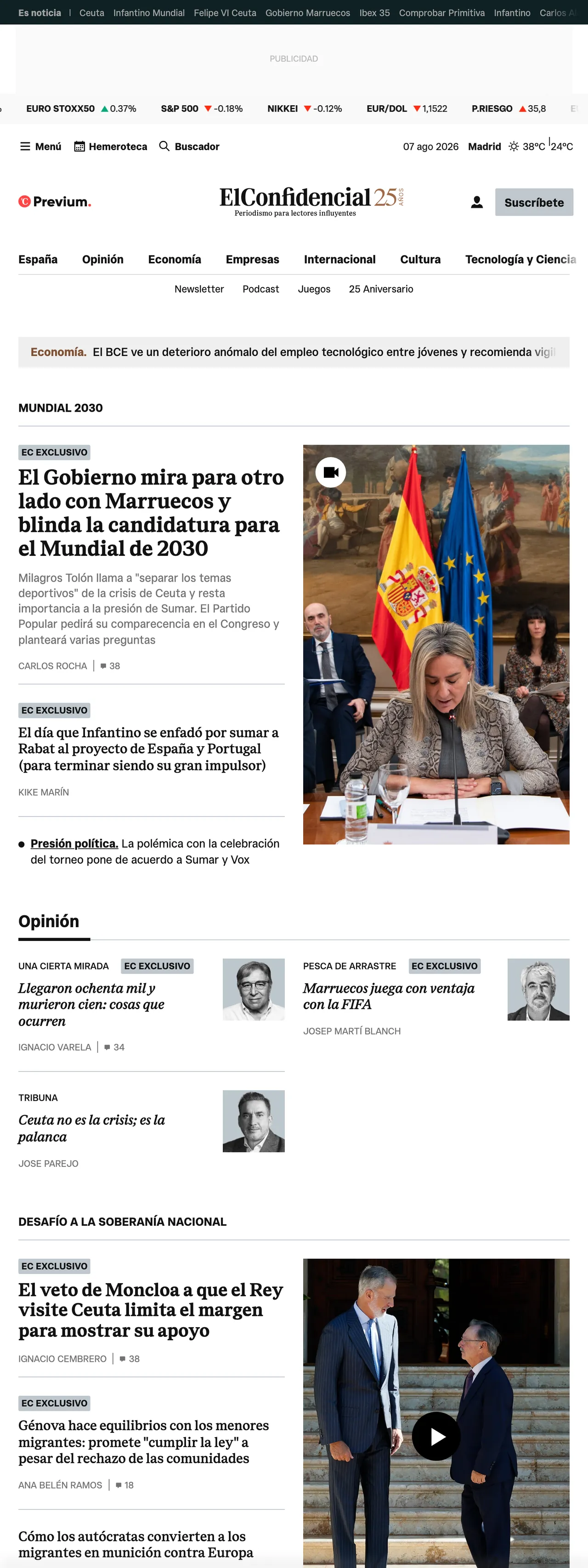 Screenshot of the El Confidencial front page