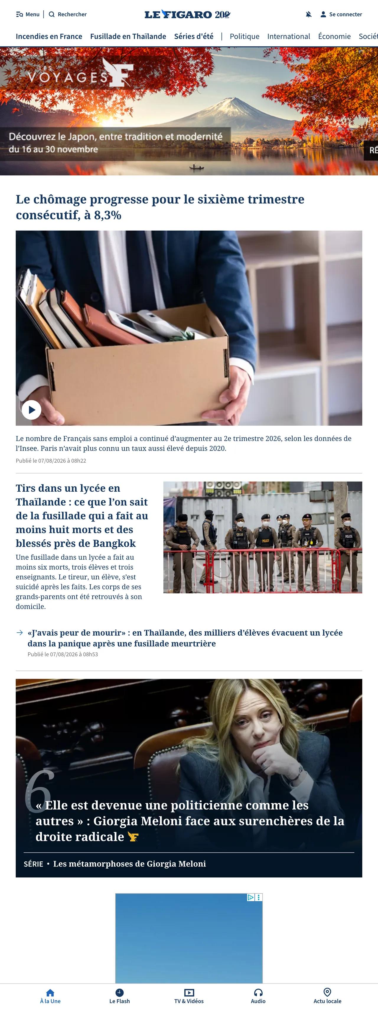 Screenshot of the Le Figaro front page