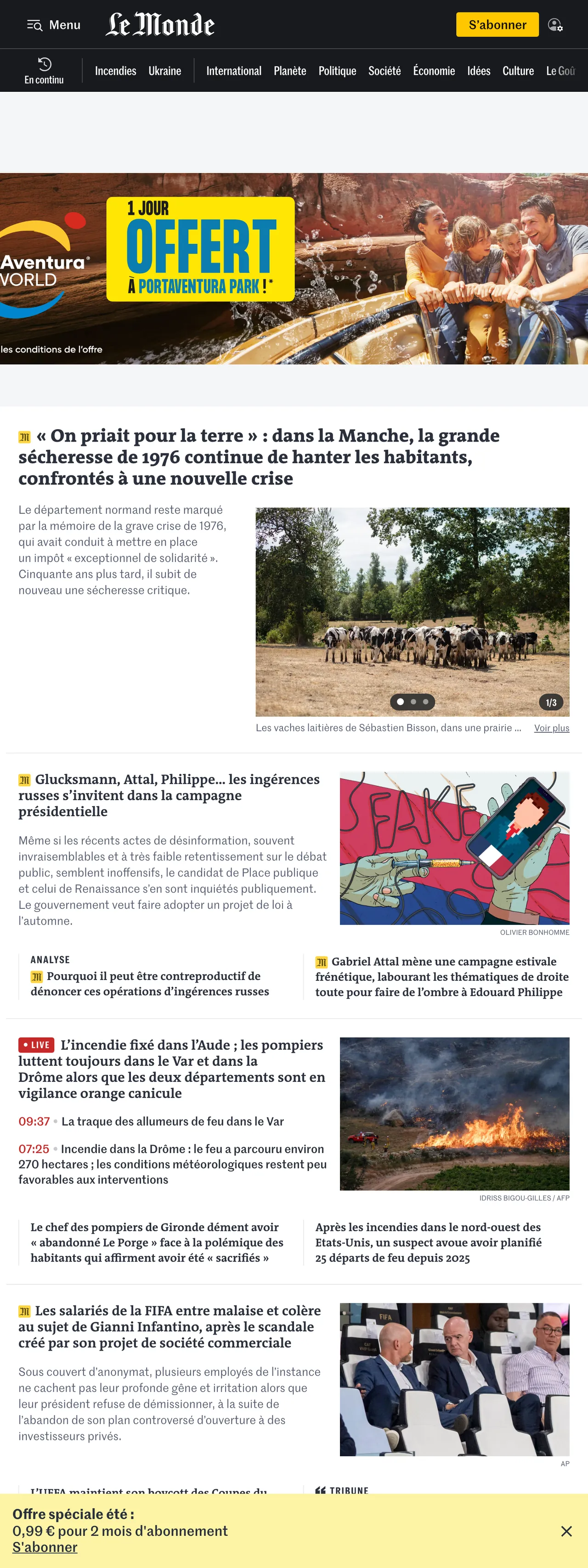 Screenshot of the Le Monde front page