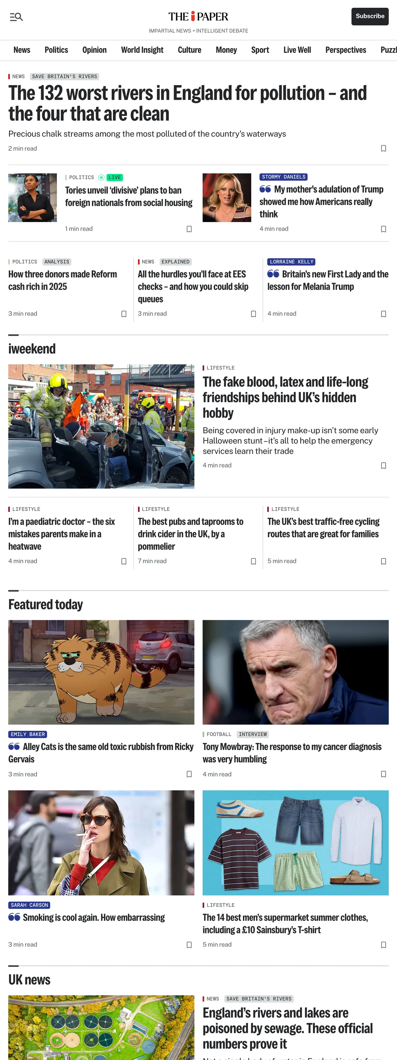 Screenshot of the The i Paper front page