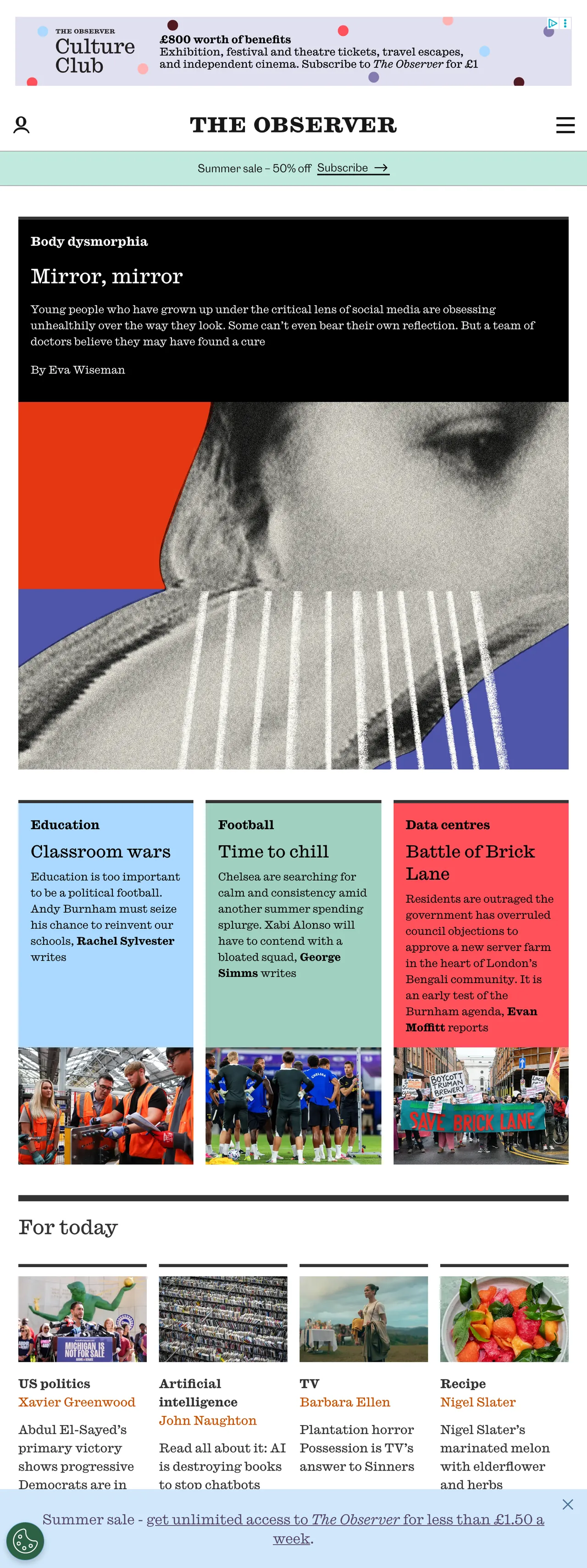 Screenshot of the The Observer front page