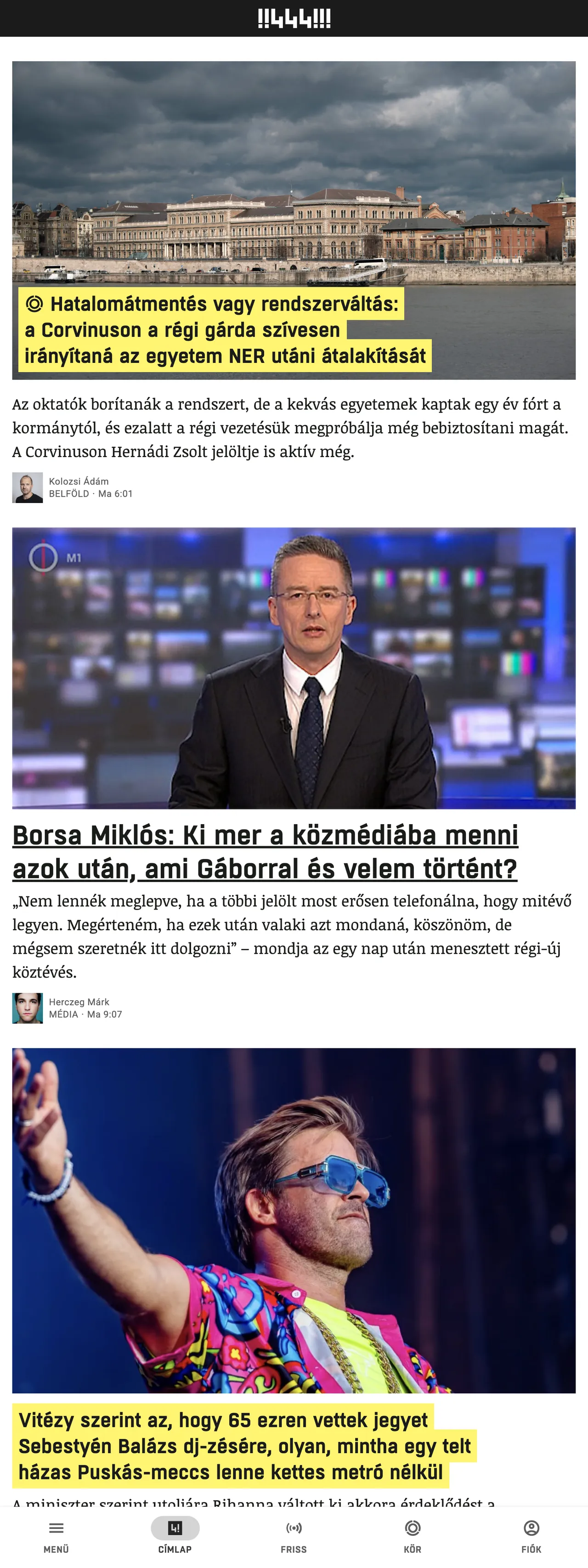 Screenshot of the 444 front page