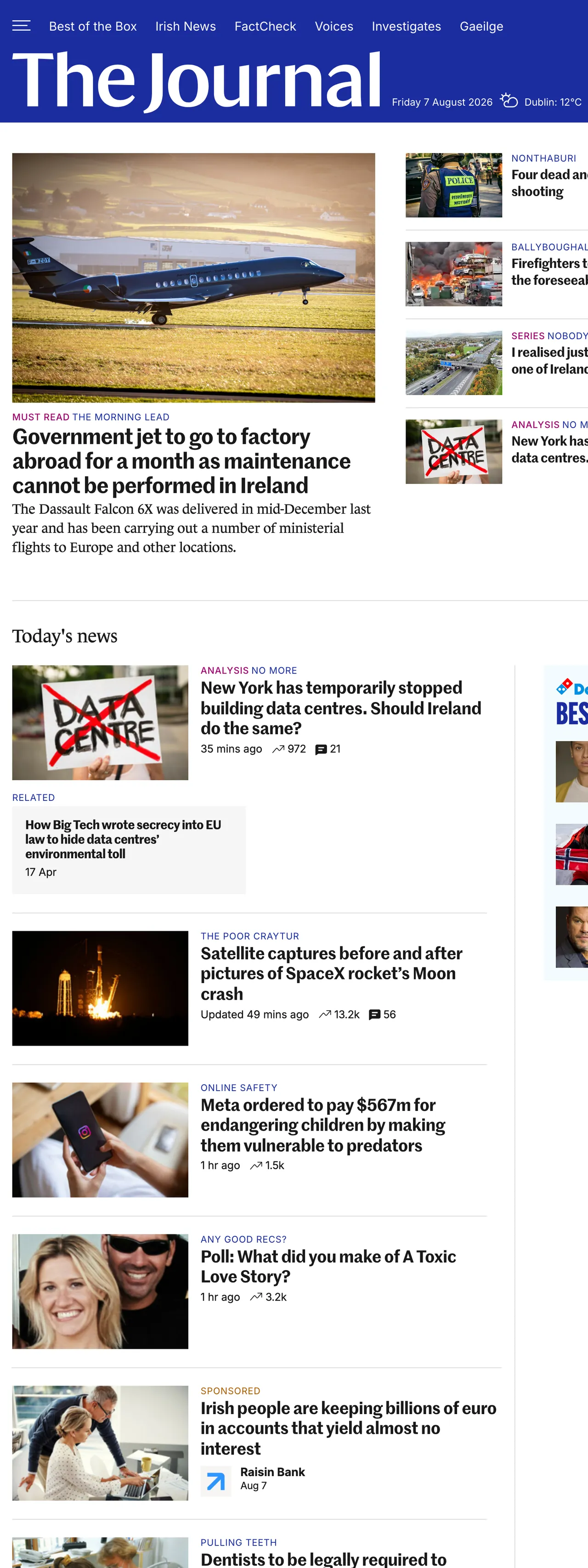 Screenshot of the TheJournal.ie front page