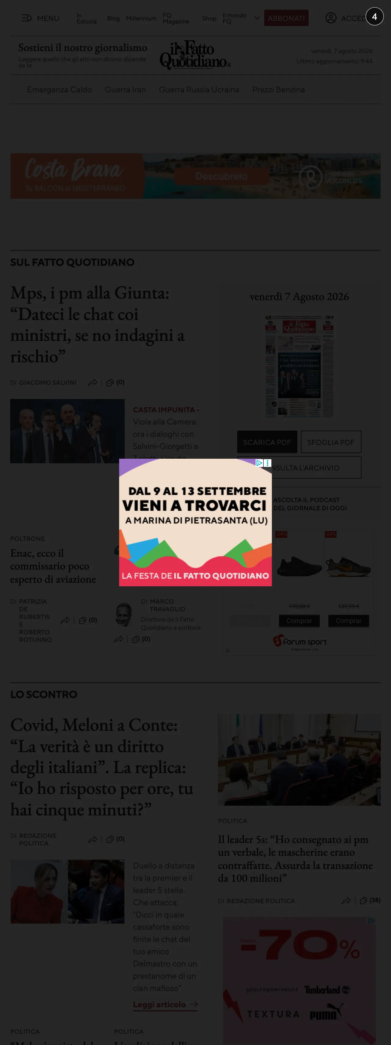 Screenshot of the Il Fatto Quotidiano front page