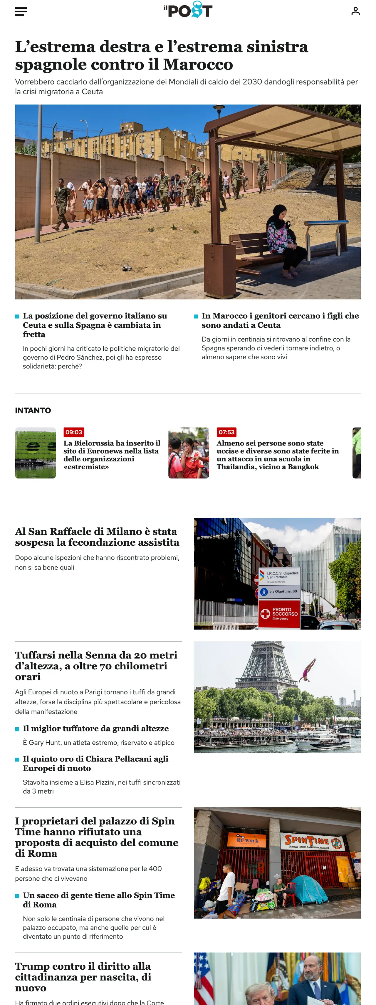 Screenshot of the Il Post front page