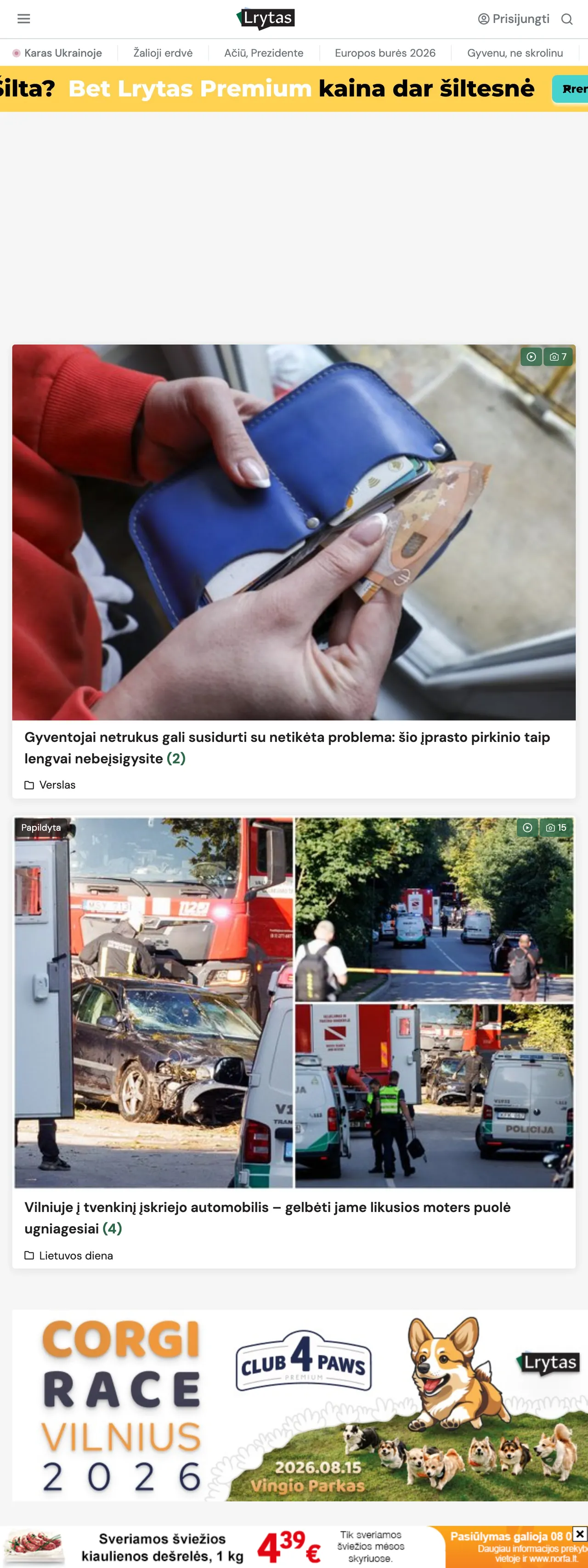 Screenshot of the Lrytas front page