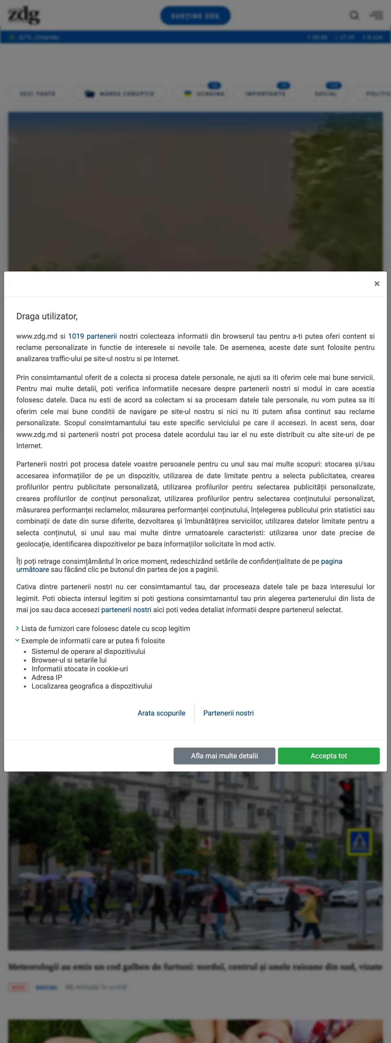 Screenshot of the Ziarul de Gardă front page