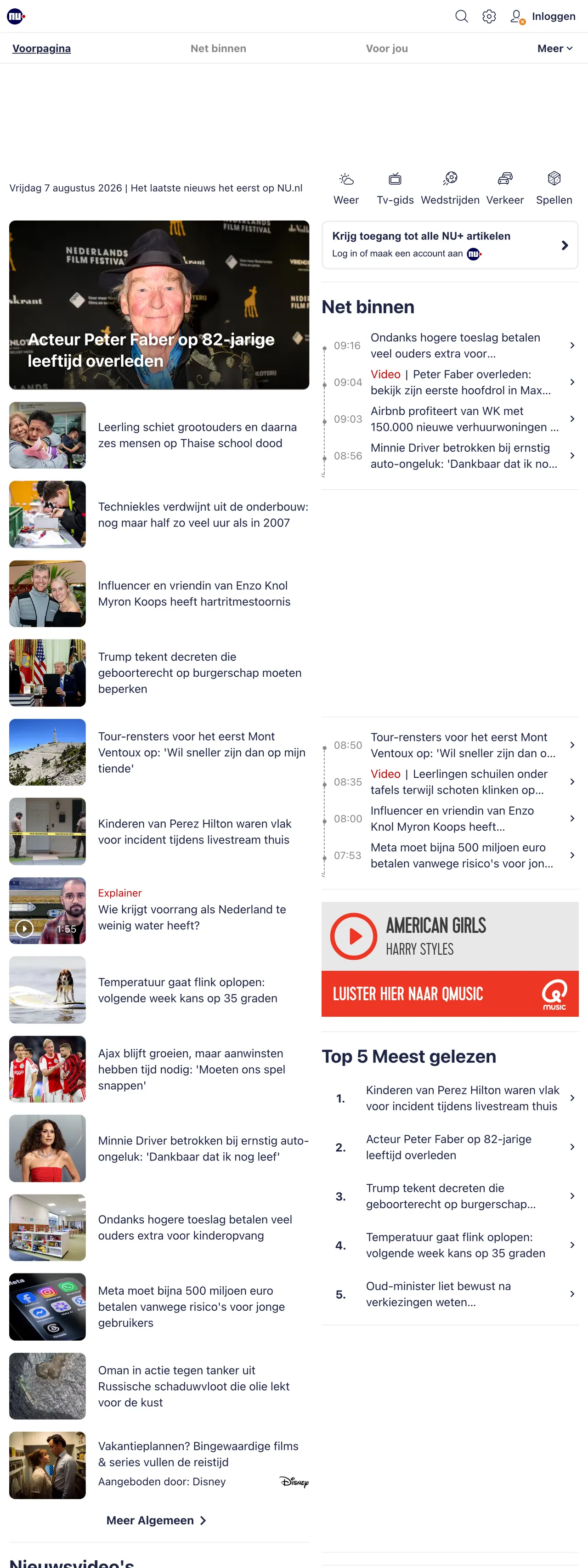 Screenshot of the NU.nl front page