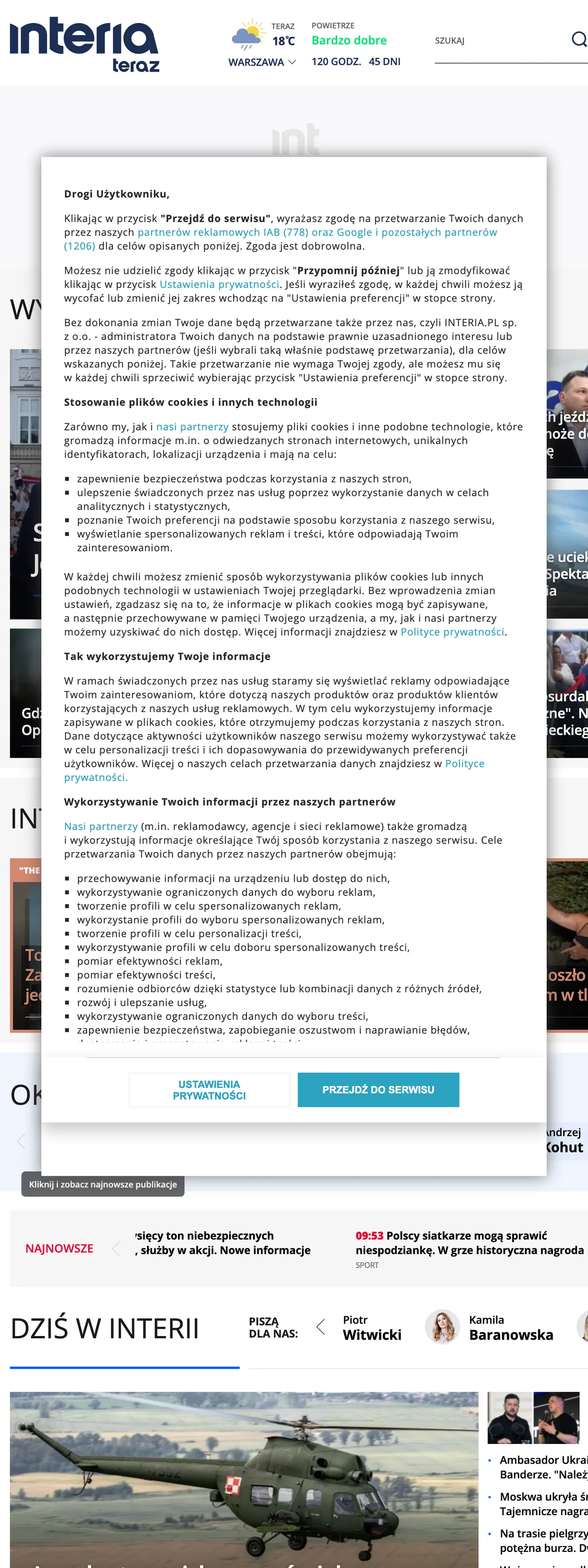 Screenshot of the Interia front page