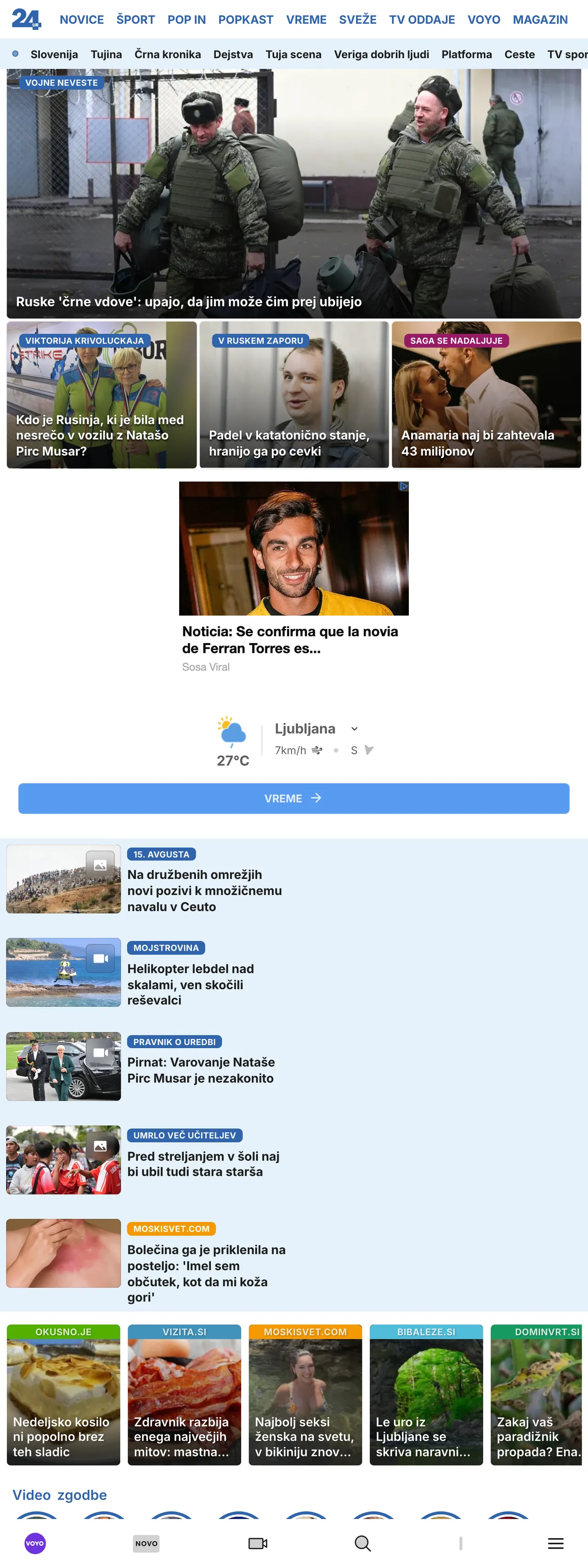 Screenshot of the 24ur front page