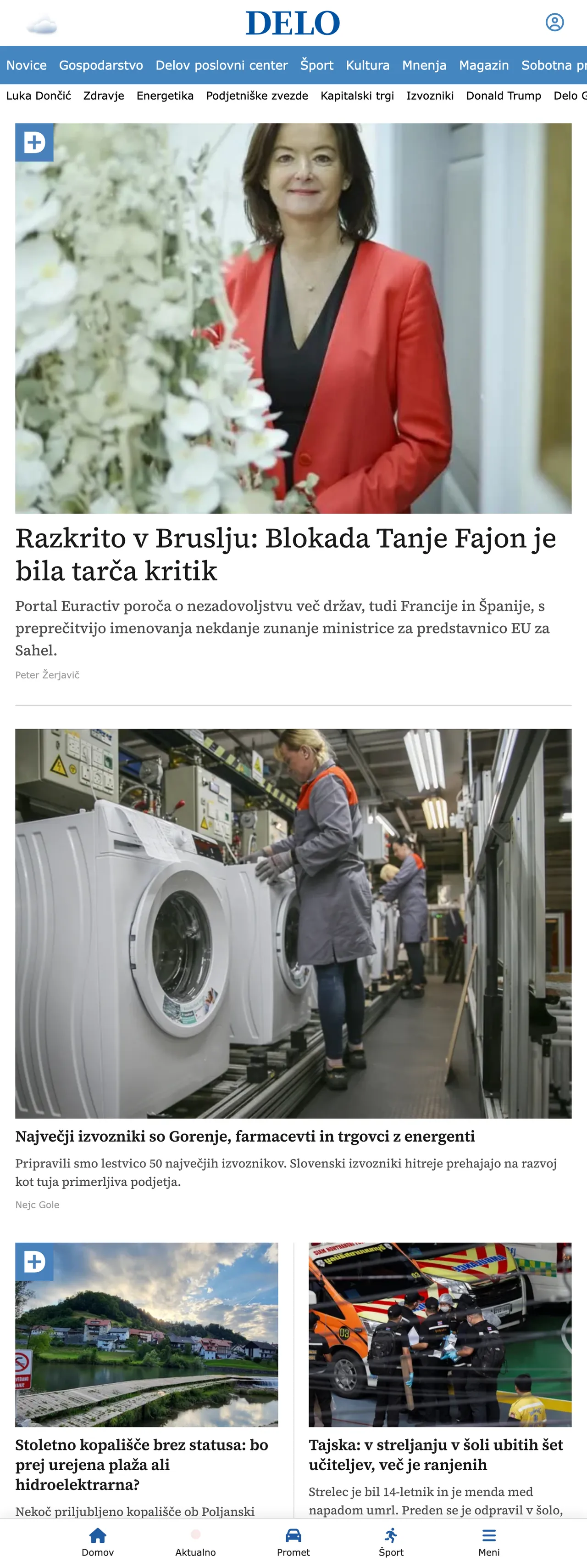 Screenshot of the Delo front page