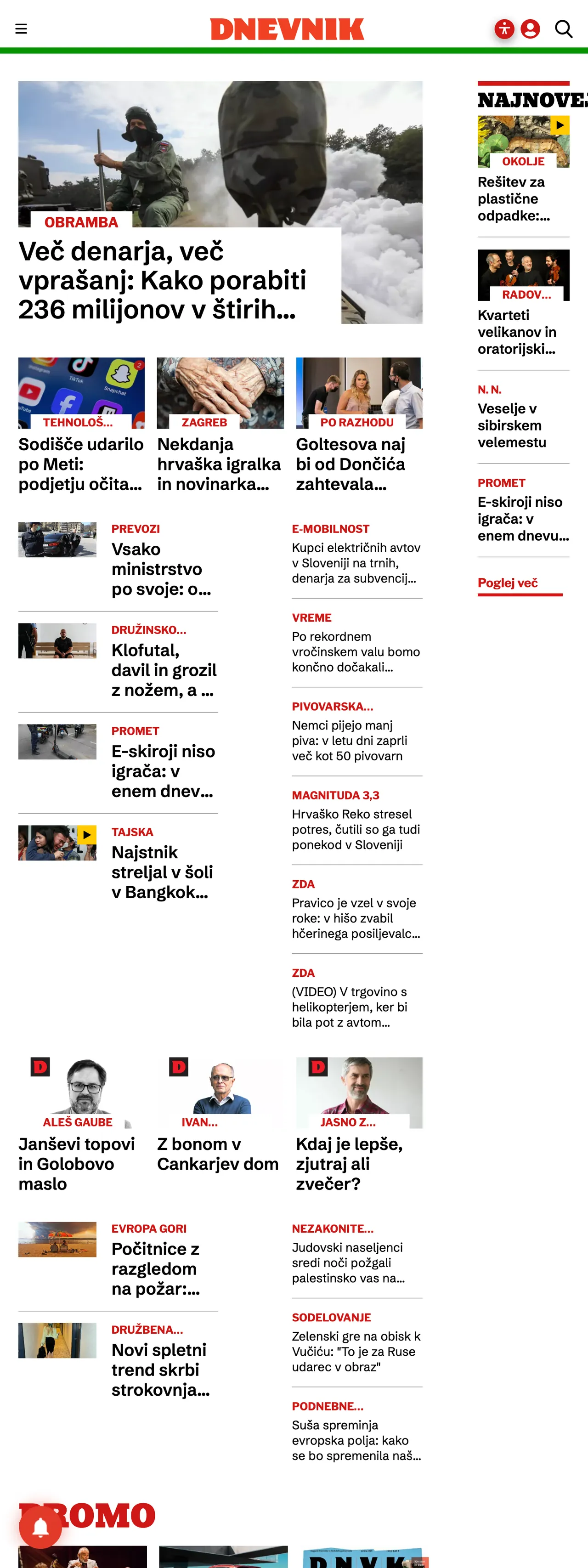 Screenshot of the Dnevnik front page