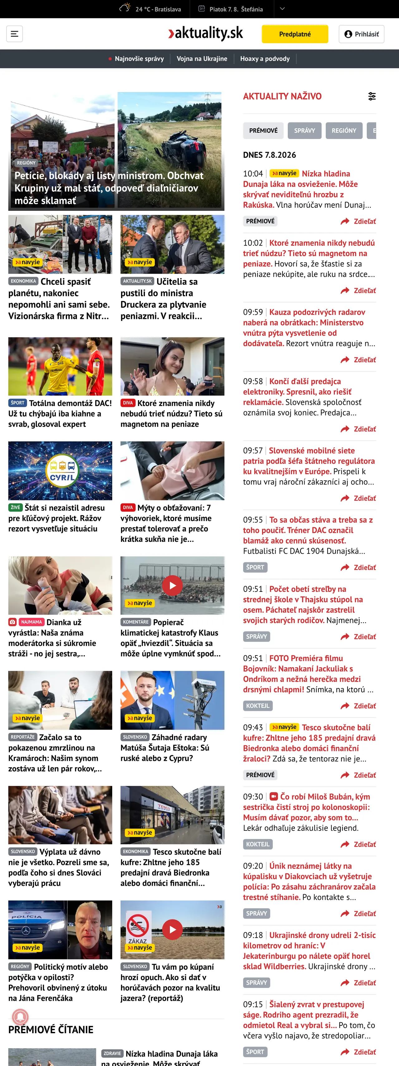 Screenshot of the Aktuality.sk front page