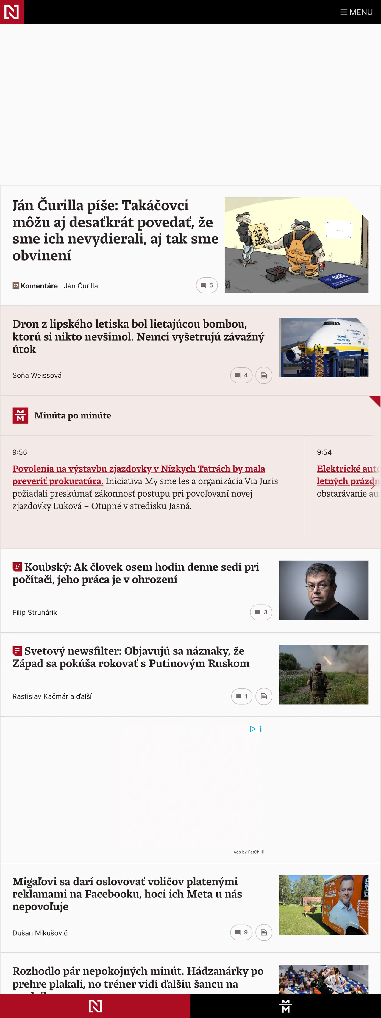 Screenshot of the Denník N front page