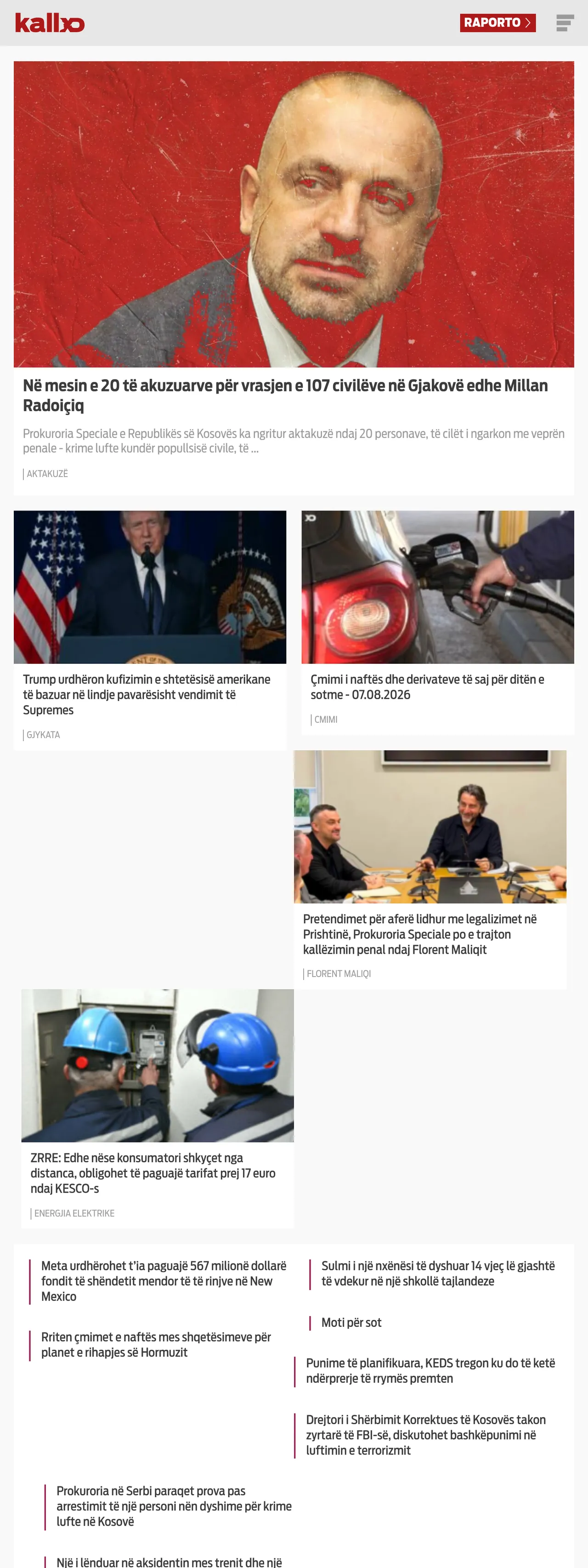 Screenshot of the Kallxo front page