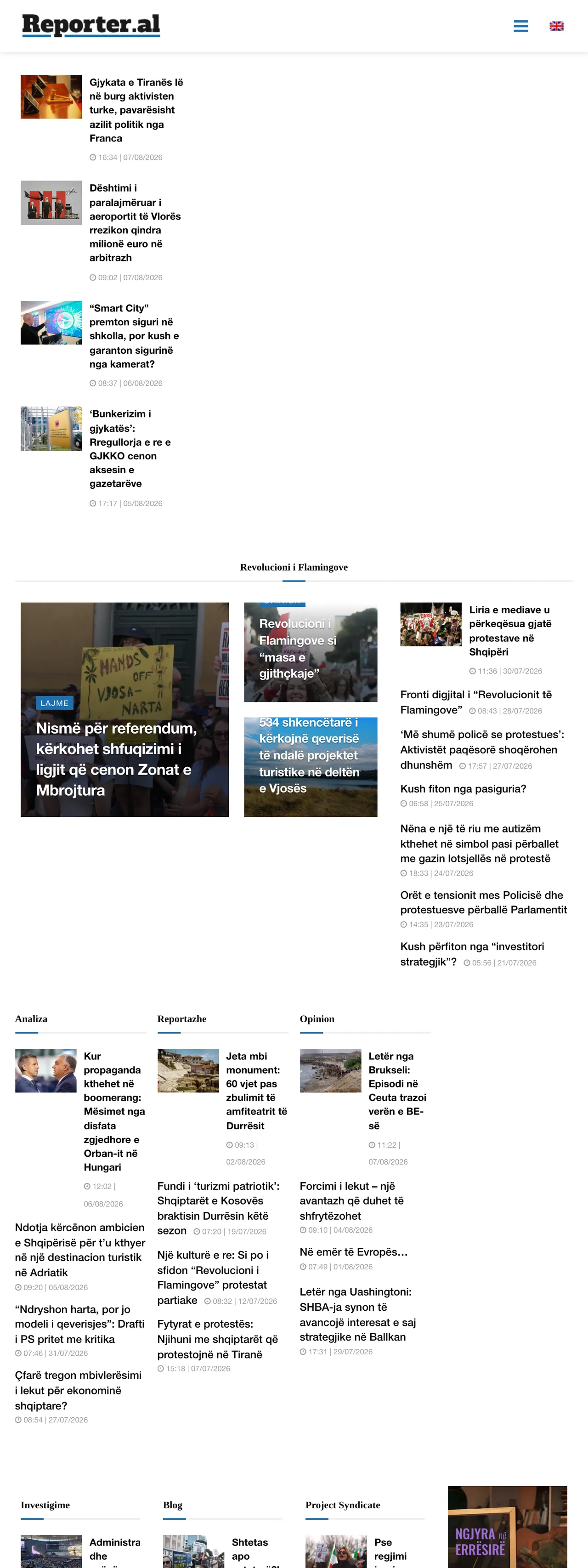 Screenshot of the Reporter.al front page