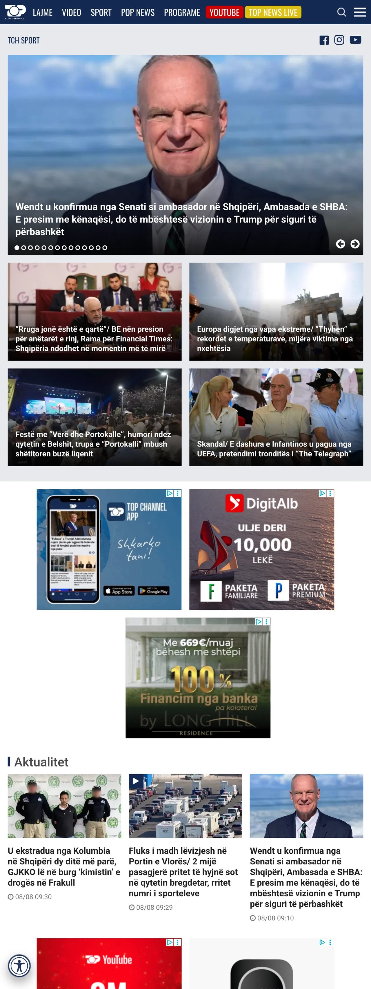 Screenshot of the Top Channel front page