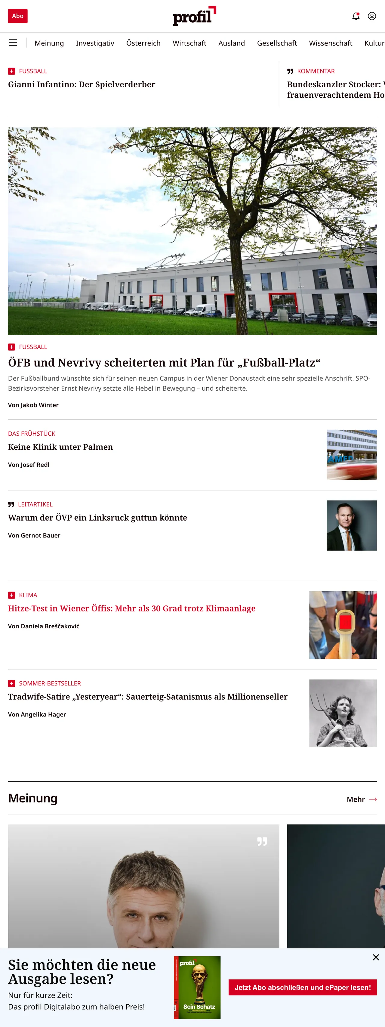 Screenshot of the profil front page