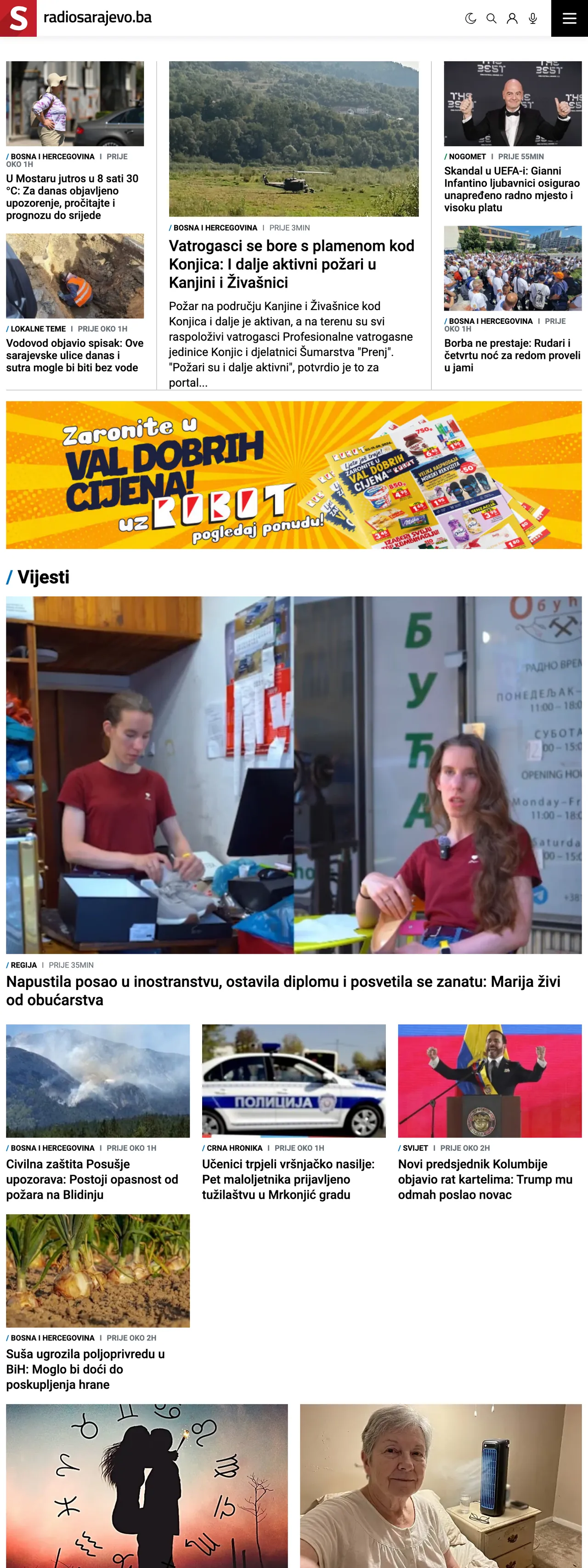 Screenshot of the Radio Sarajevo front page