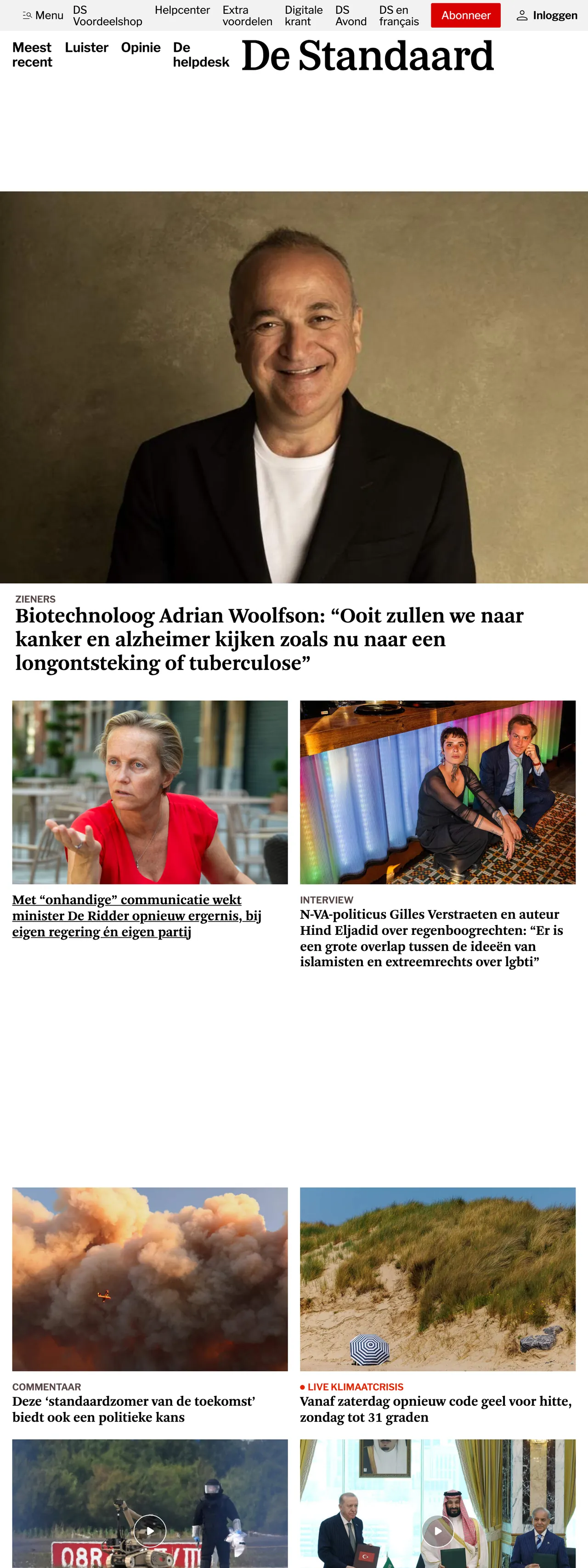 Screenshot of the De Standaard front page