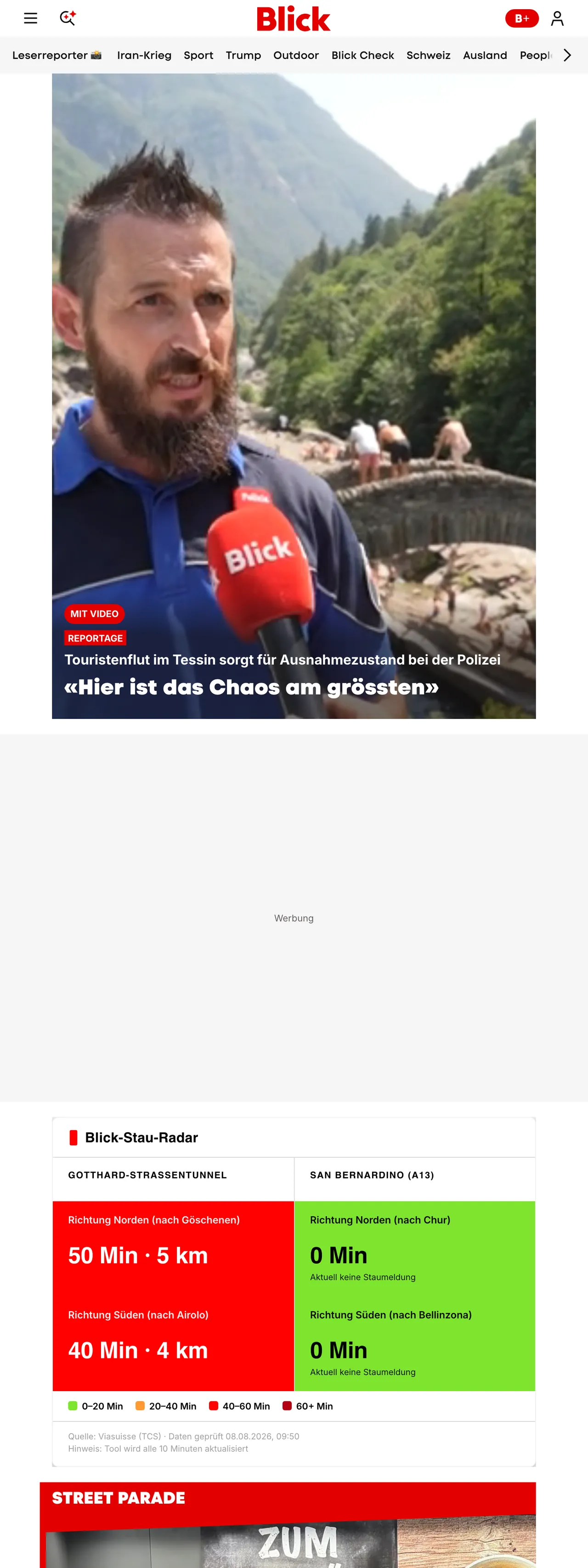 Screenshot of the Blick front page
