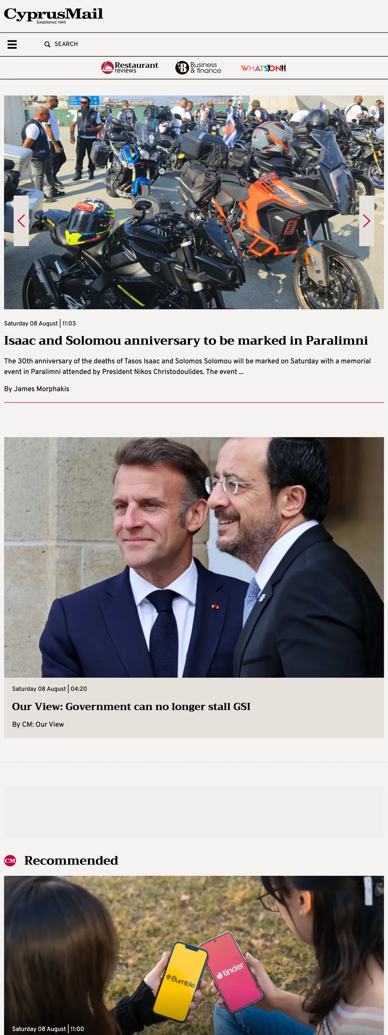 Screenshot of the Cyprus Mail front page