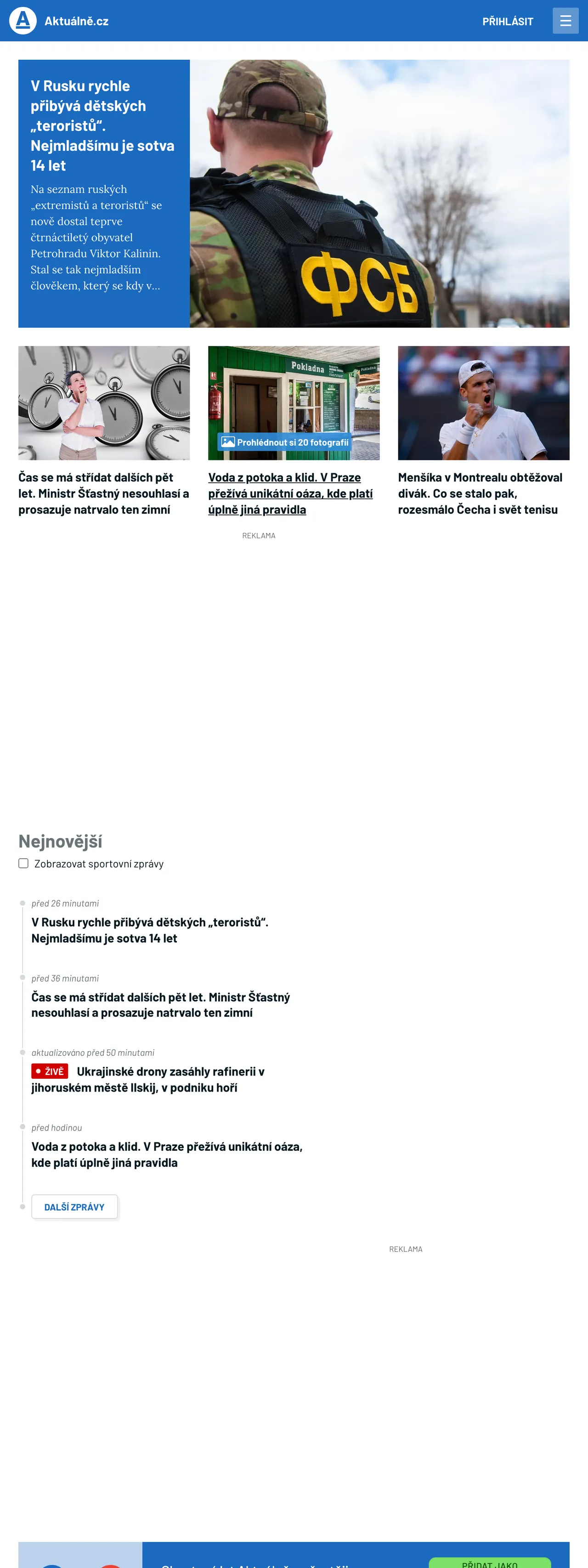 Screenshot of the Aktuálně.cz front page