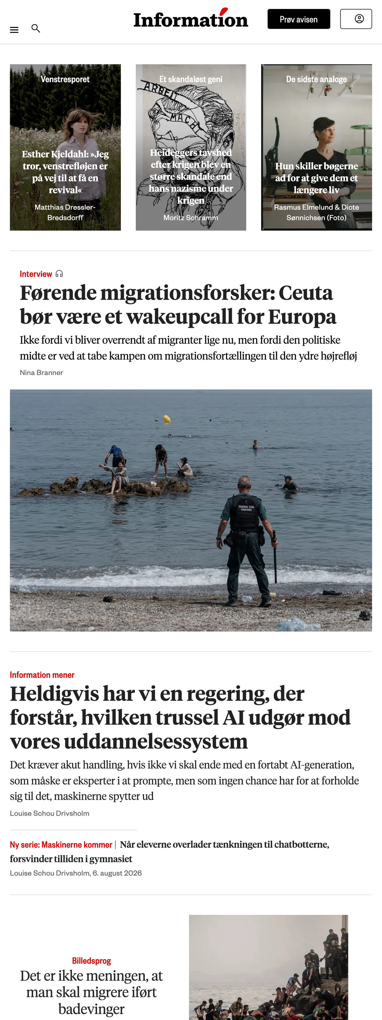 Screenshot of the Information front page