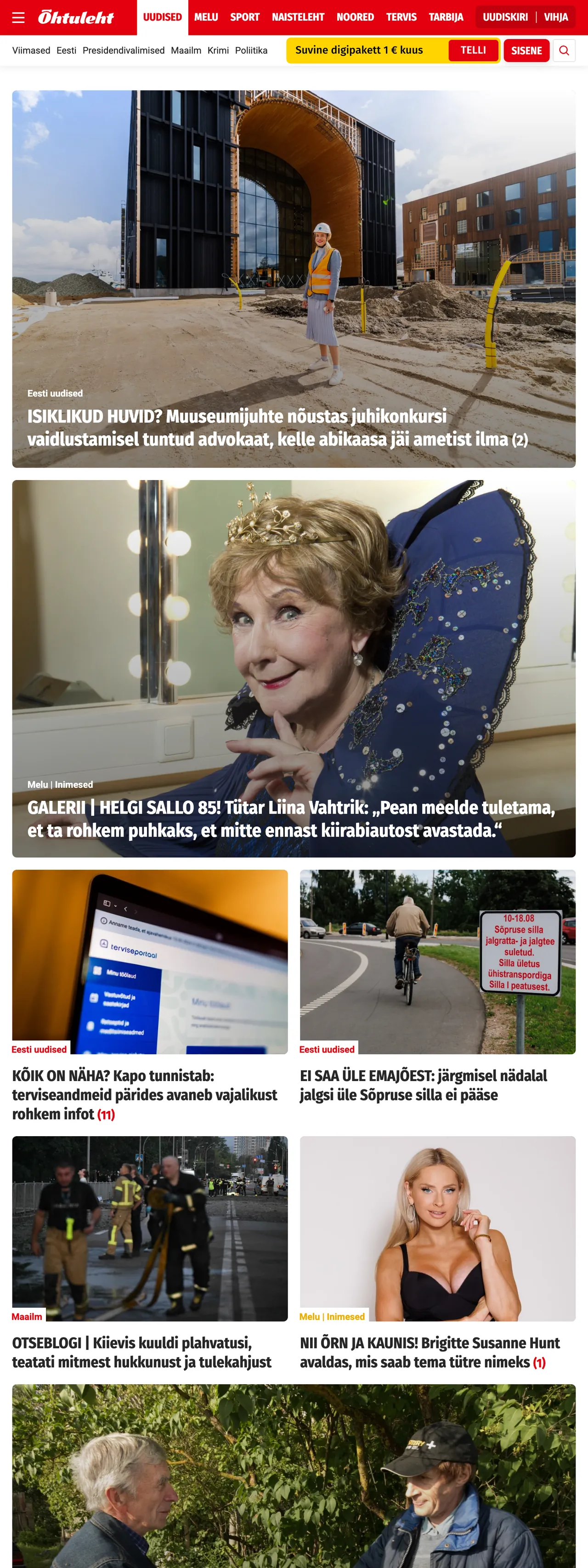 Screenshot of the Õhtuleht front page