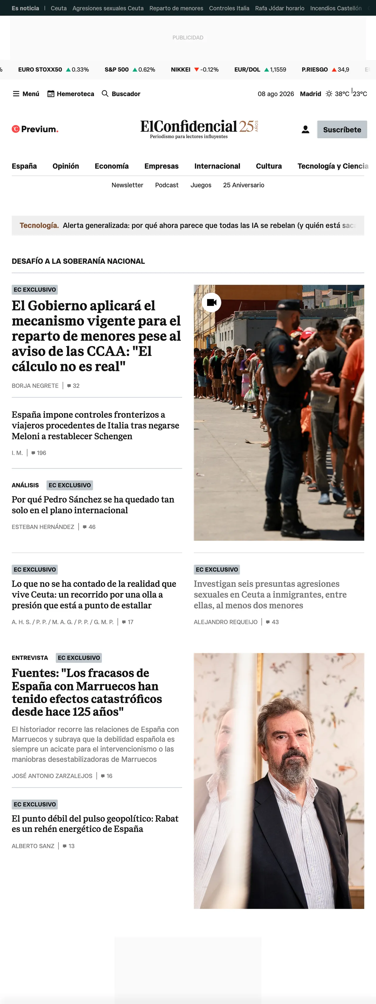 Screenshot of the El Confidencial front page