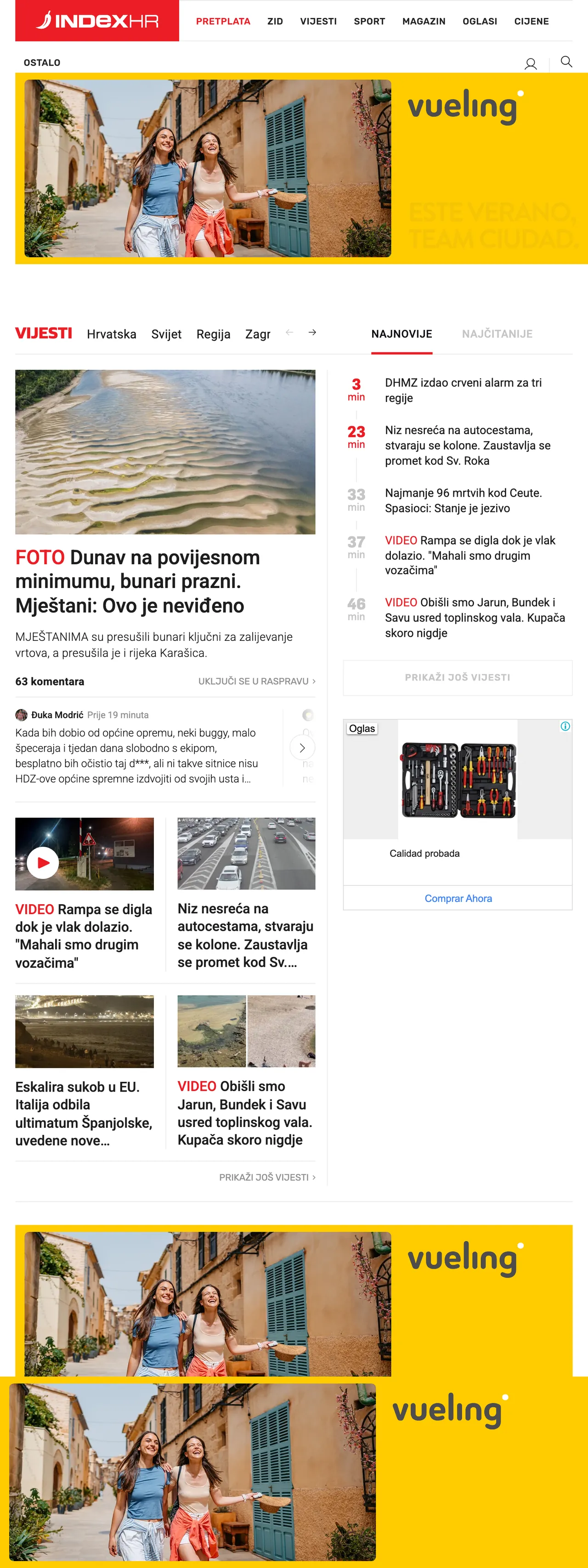 Screenshot of the Index.hr front page