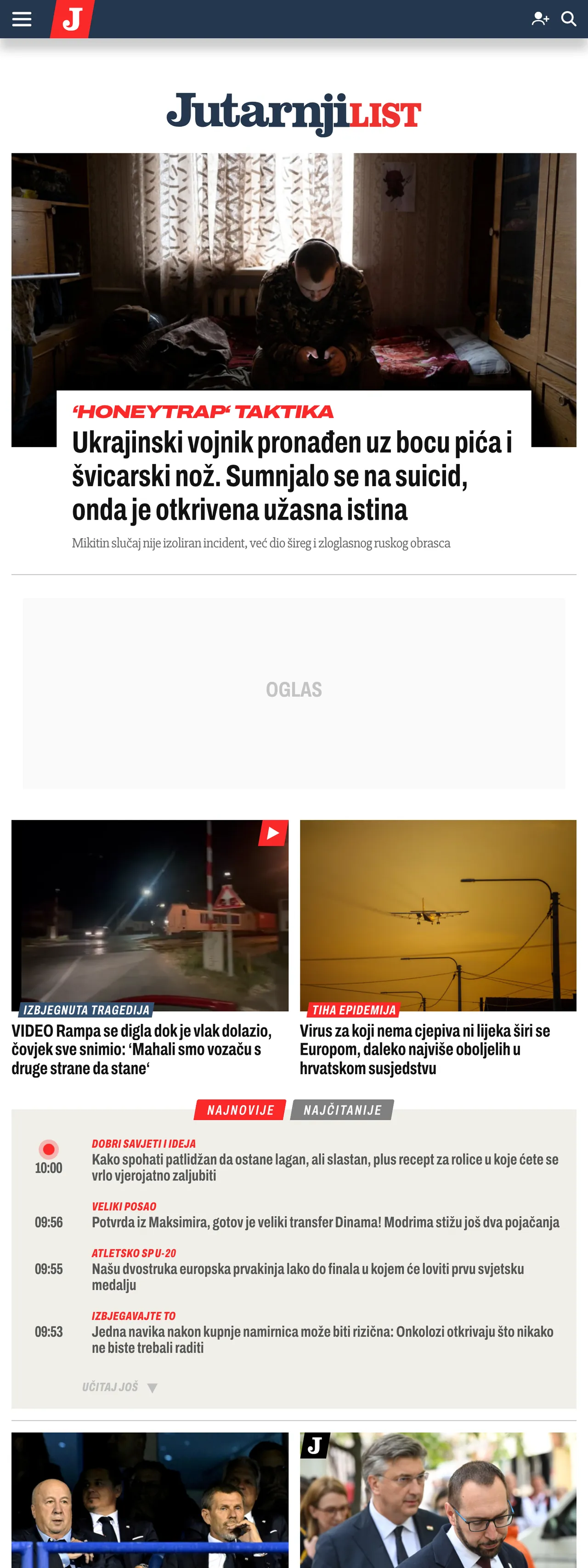 Screenshot of the Jutarnji list front page