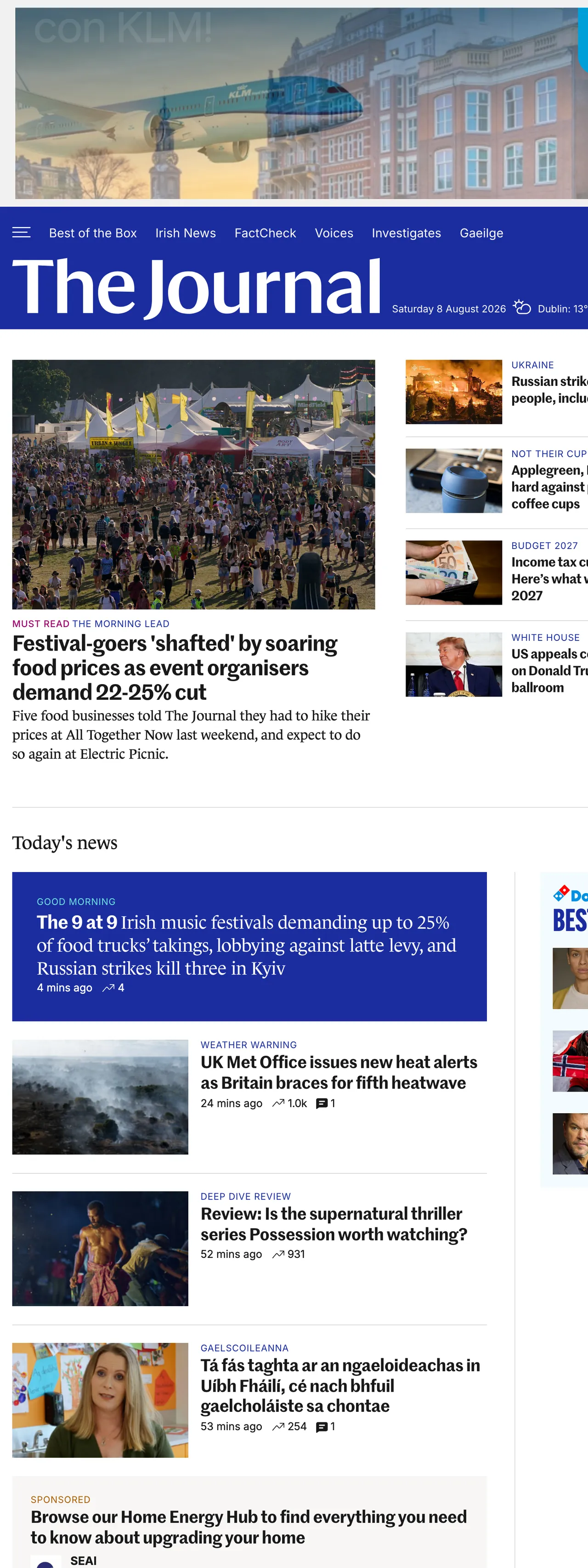 Screenshot of the TheJournal.ie front page