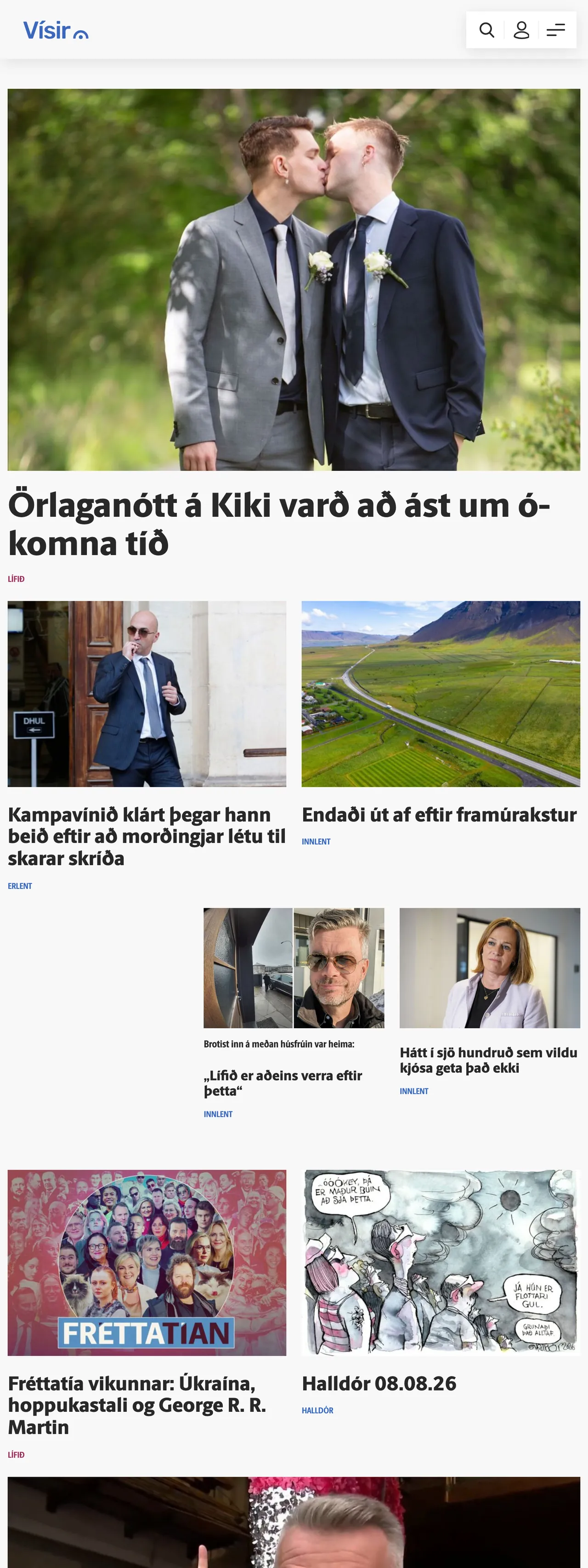 Screenshot of the Vísir front page
